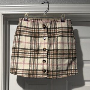 Cute Cream and Brown Plaid Mini Skirt